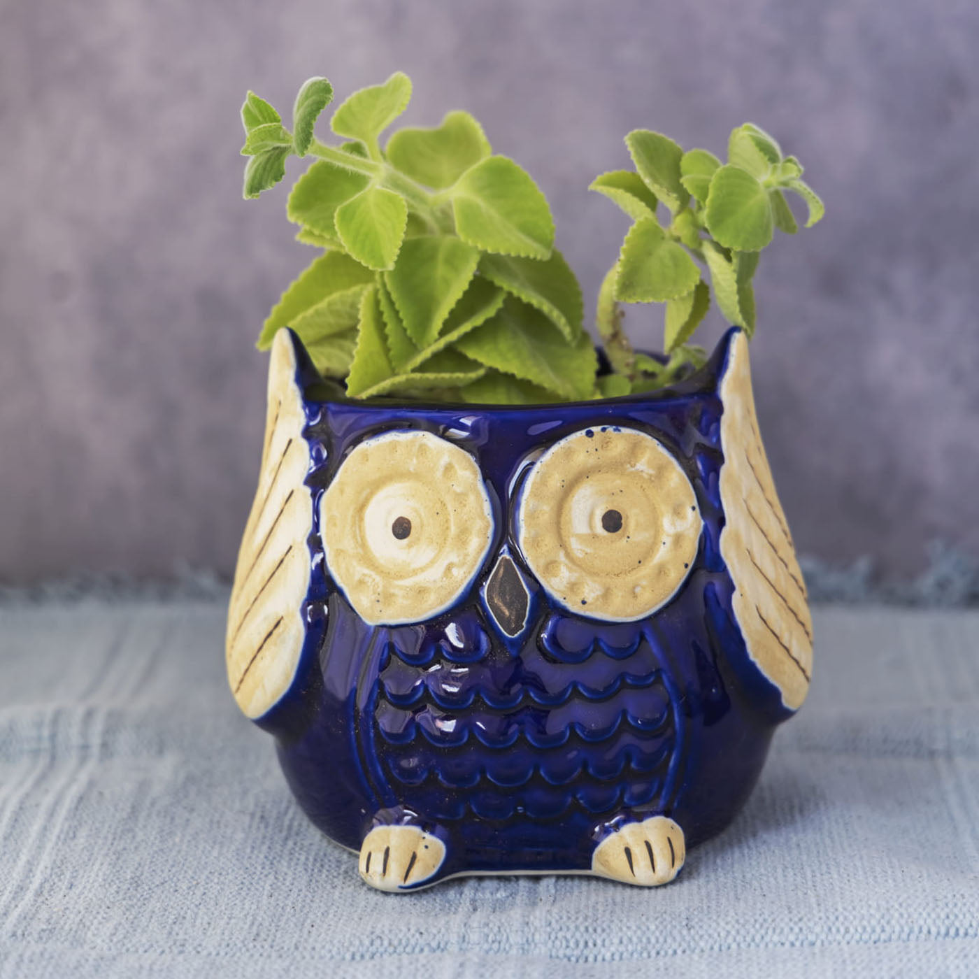 Garden Gleams Blue Owl Planter Pot