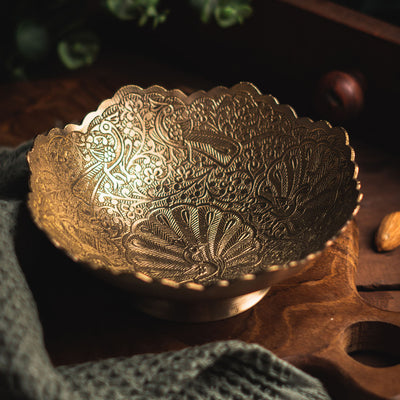 Saubhagya Brass Serving Tray and Large Serving Bowl