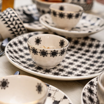 Shatranj Black and White Printed Dinner Set of 36 pcs