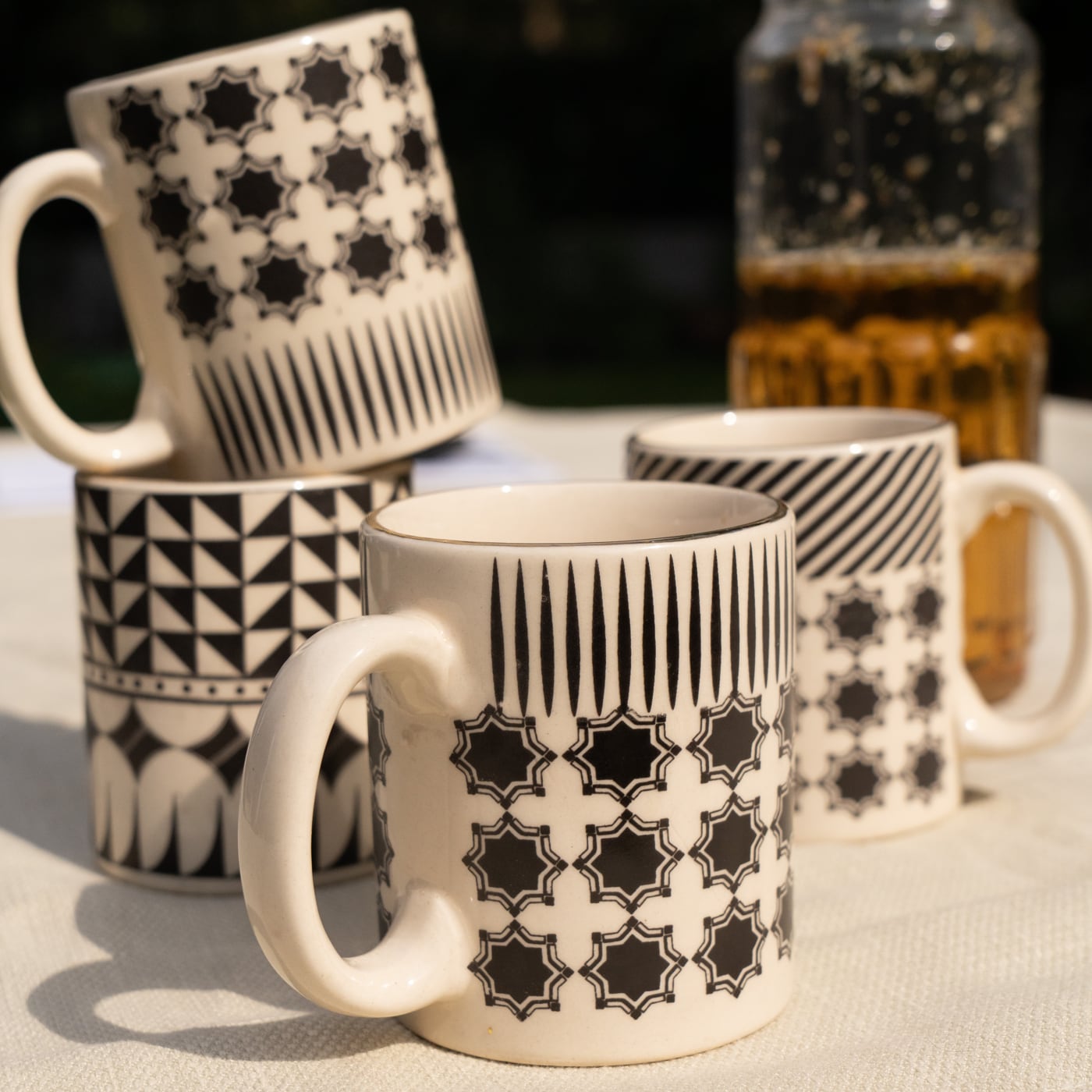 Shatranj Black and White Printed Full Dinner Set of 56 pcs