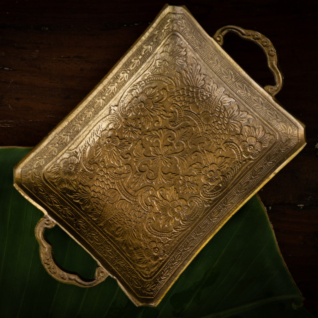 Saubhagya Embossed Serving Platters and Plates with Gold Finish Set of 11