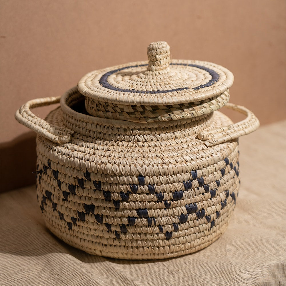 Bunaee Sabai Multipurpose beige handcrafted basket with Lid