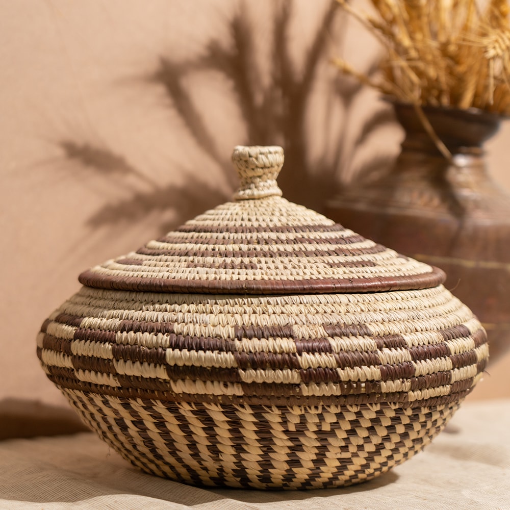 Bunaee Sabai Handcrafted Beige & Black Sabai Grass Multipurpose Container Set of 2