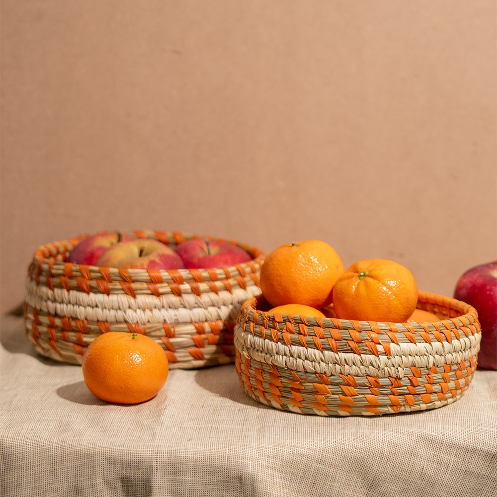 Bunaee Handcrafted Beige & Brown Sabai Grass Multipurpose Storage Box Set of 2