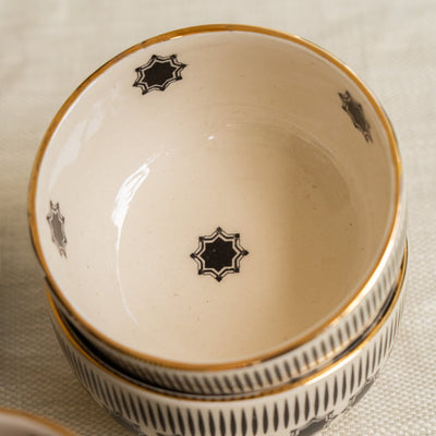 Shatranj Black and White Printed Soup Bowl