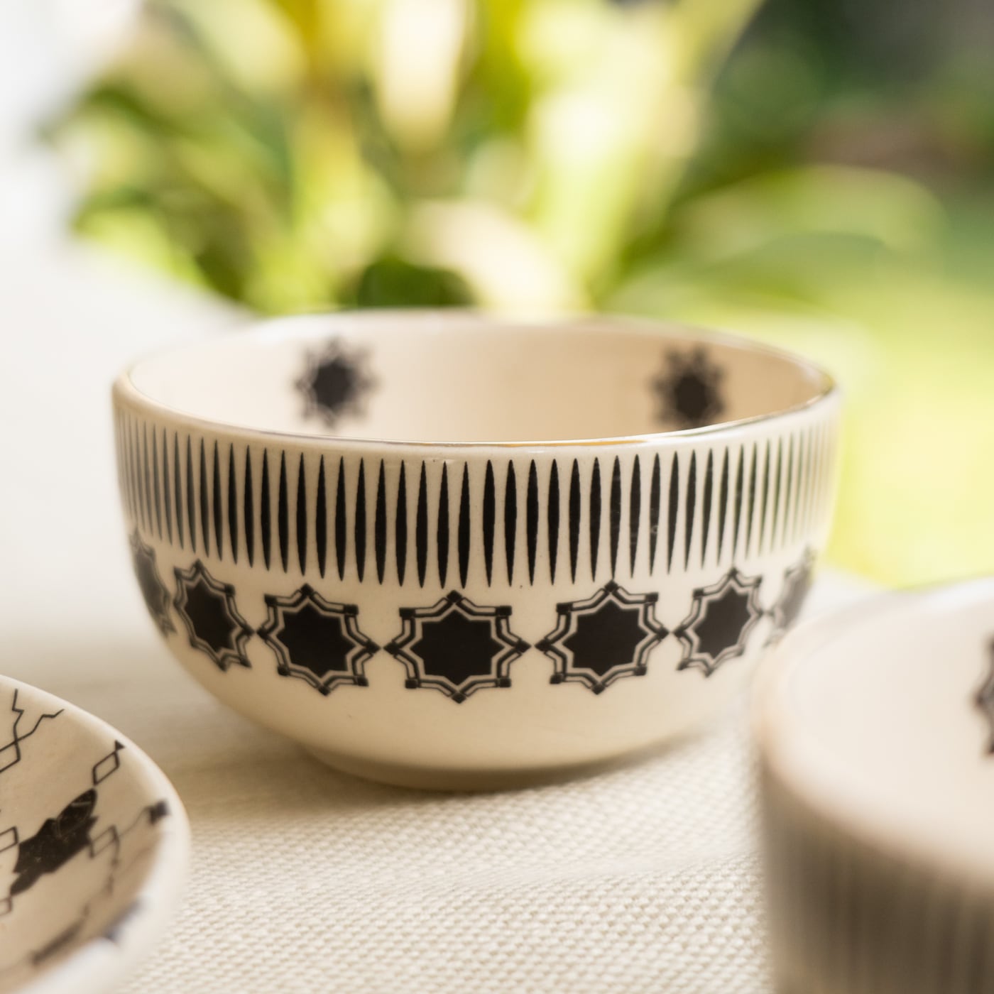 Shatranj Black and White Printed Soup Bowl