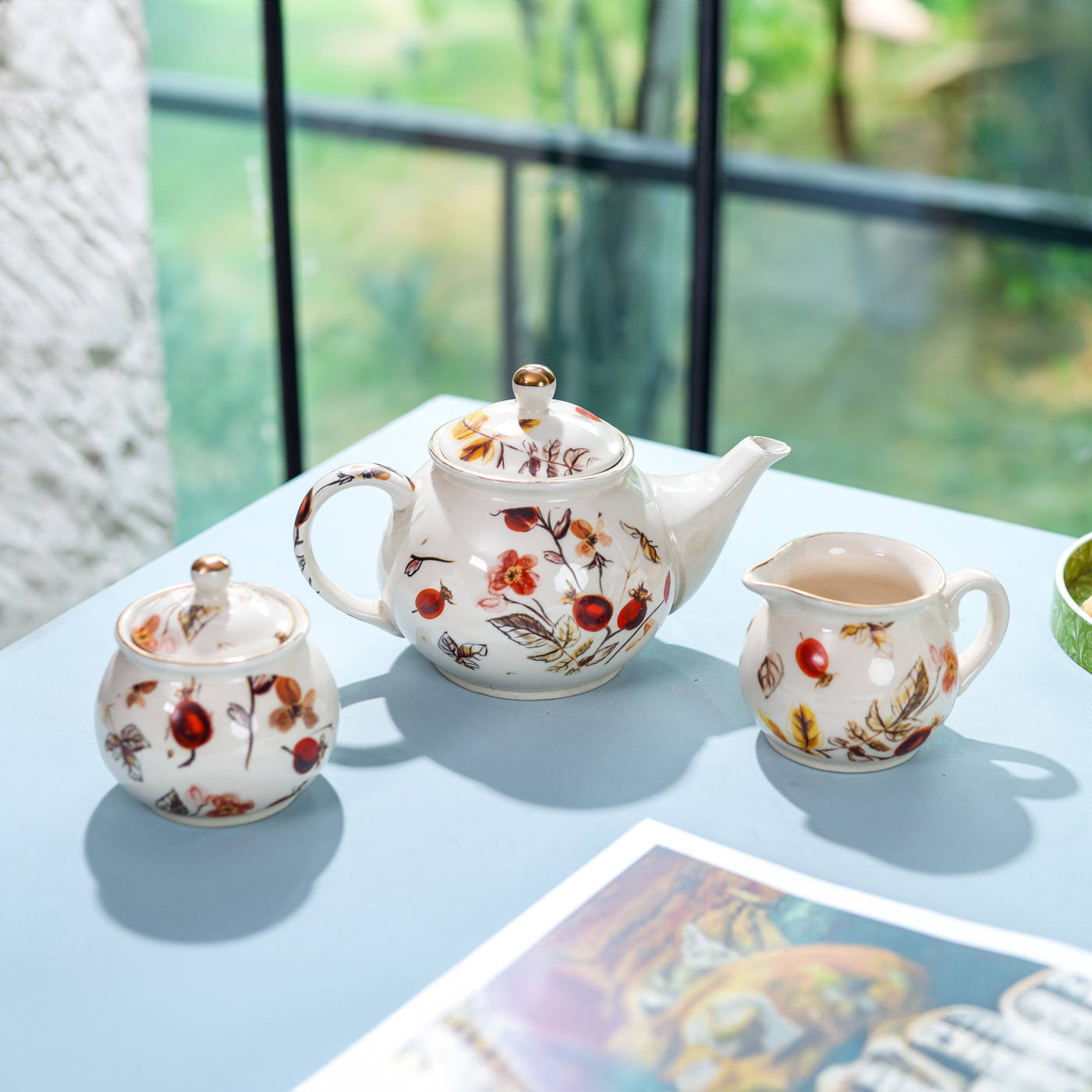 Anaara Floral Printed Ceramic Tea Set of 3 pcs