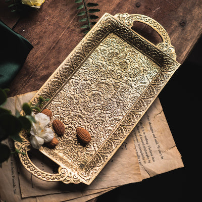 Saubhagya Brass Serving Tray and Large Serving Bowl