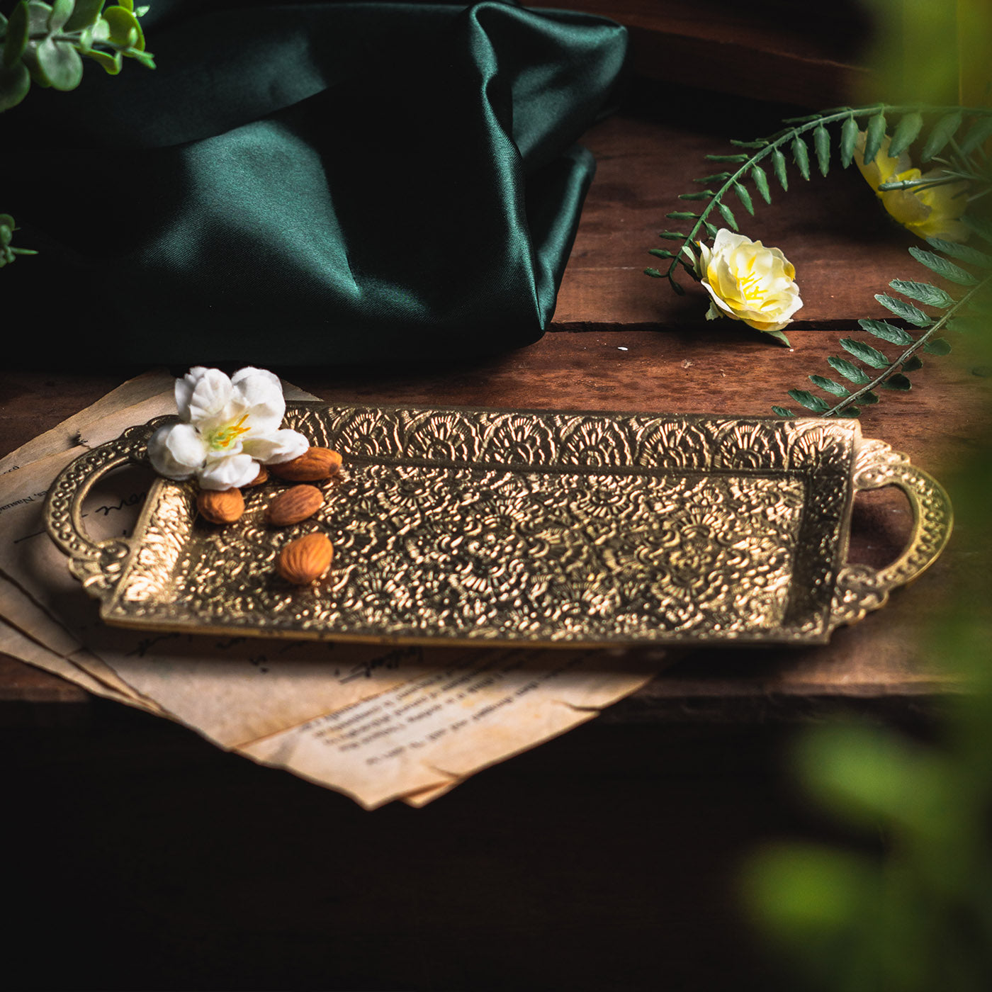 Saubhagya Brass Serving Tray and Large Serving Bowl