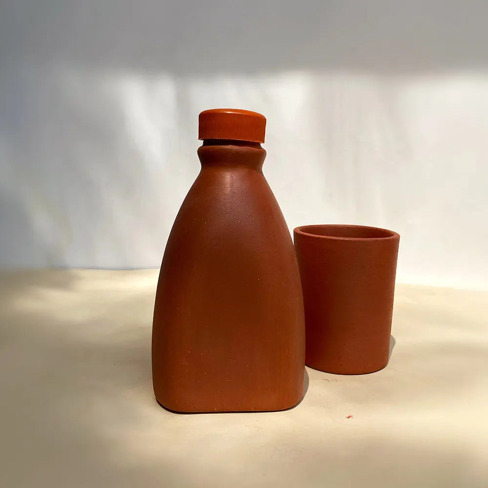 Terracotta Handmade 500ml Drinking Water Bottle and Glass Amalfiee_Ceramics
